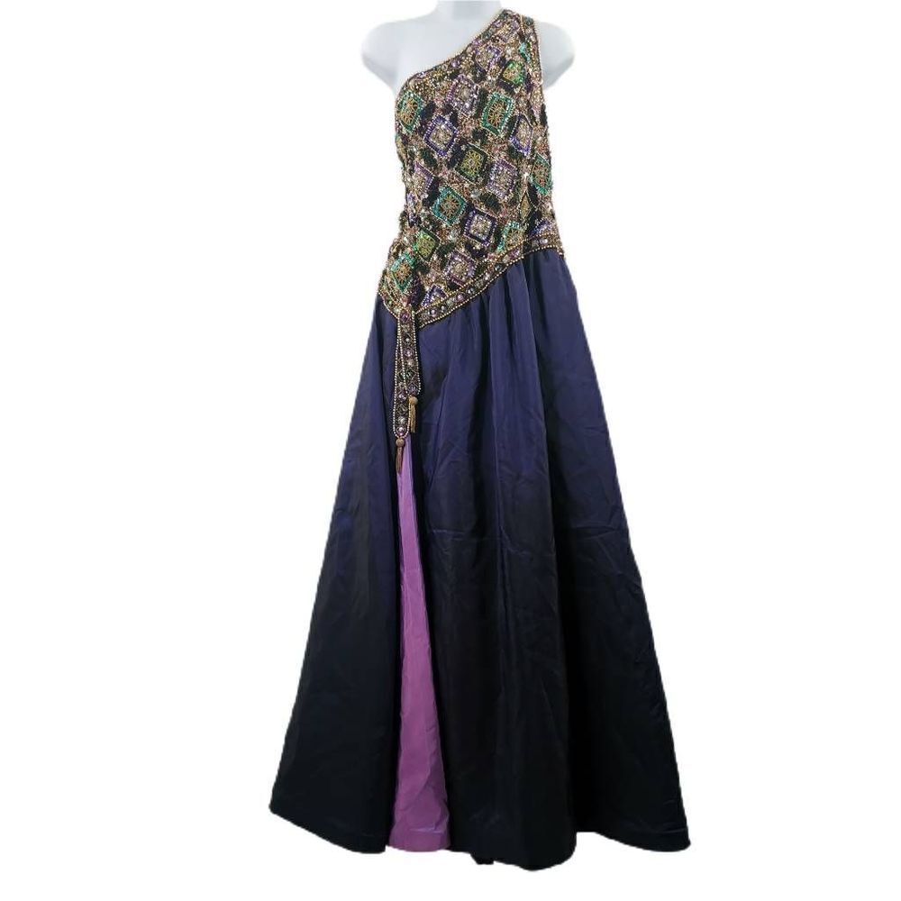 Vintage George F. Couture Beaded One Shoulder Ball Gown Size 14